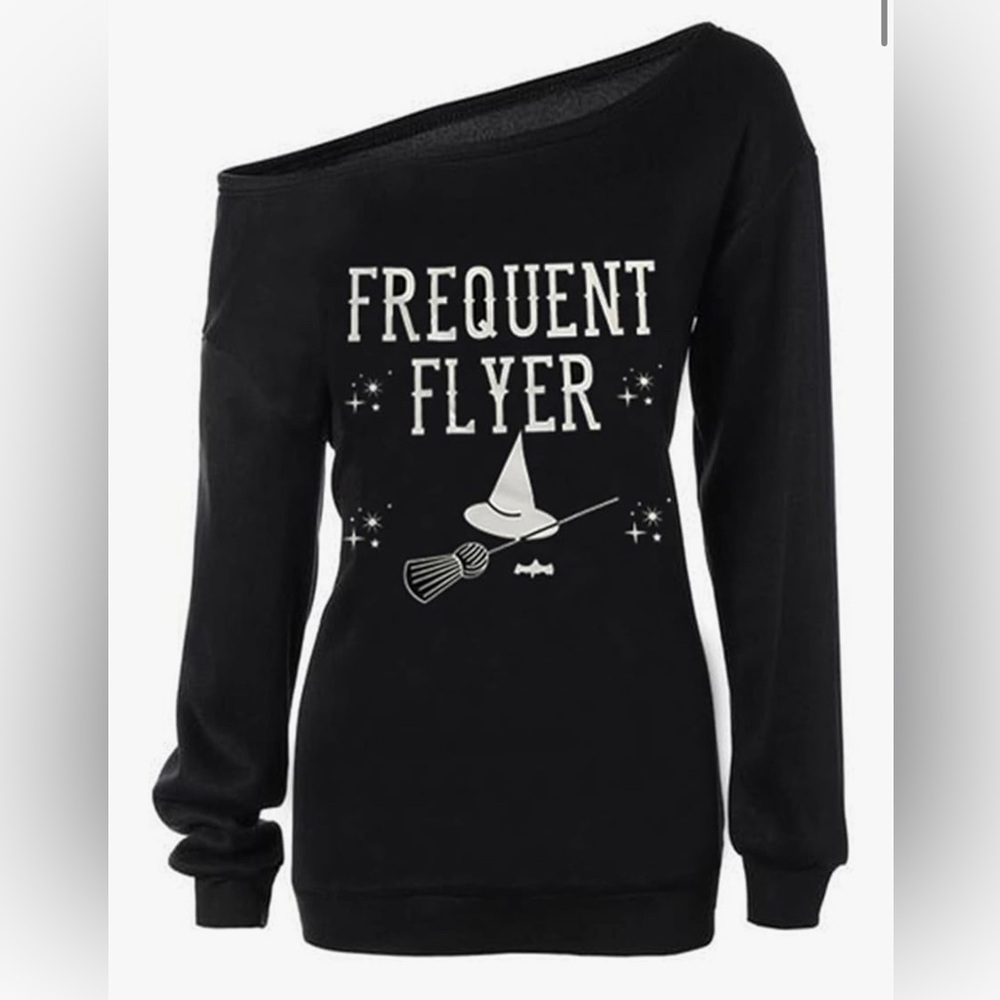 👻NWT BLACK HALLOWEEN WITCH “FREQUENT FLYER” SWEATSHIRT SIZE LARGE👻
